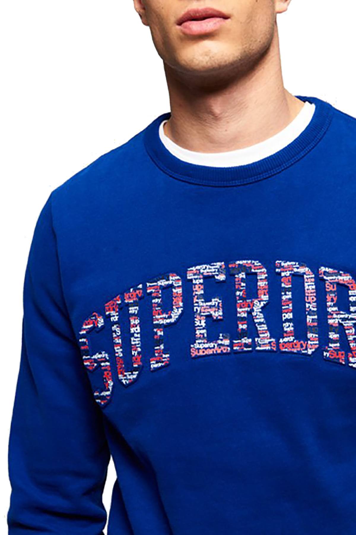 SuperDry Lay-Up Blue Varsity Embossed Crew-Neck Sweatshirt