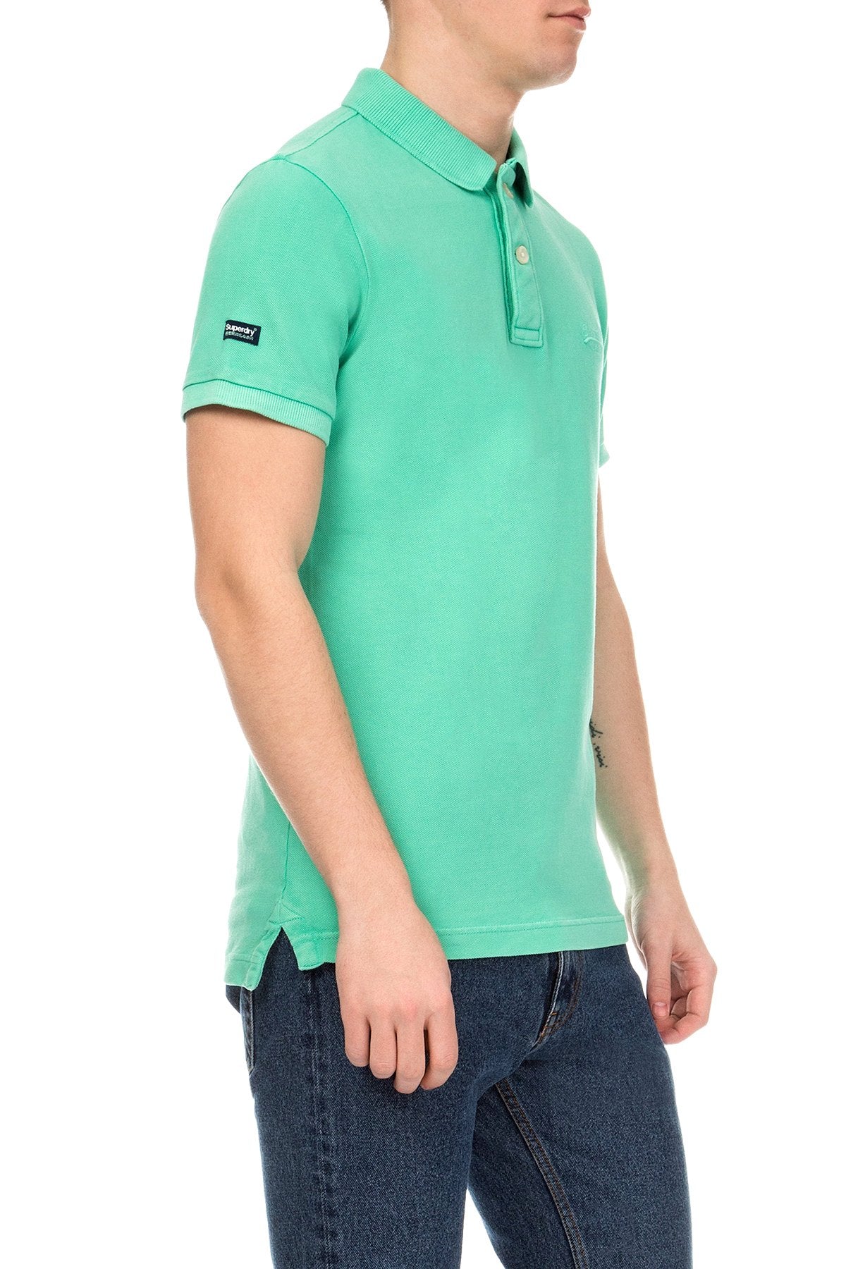 SuperDry Mint-Green Vintage Destroyed Pique Polo Shirt