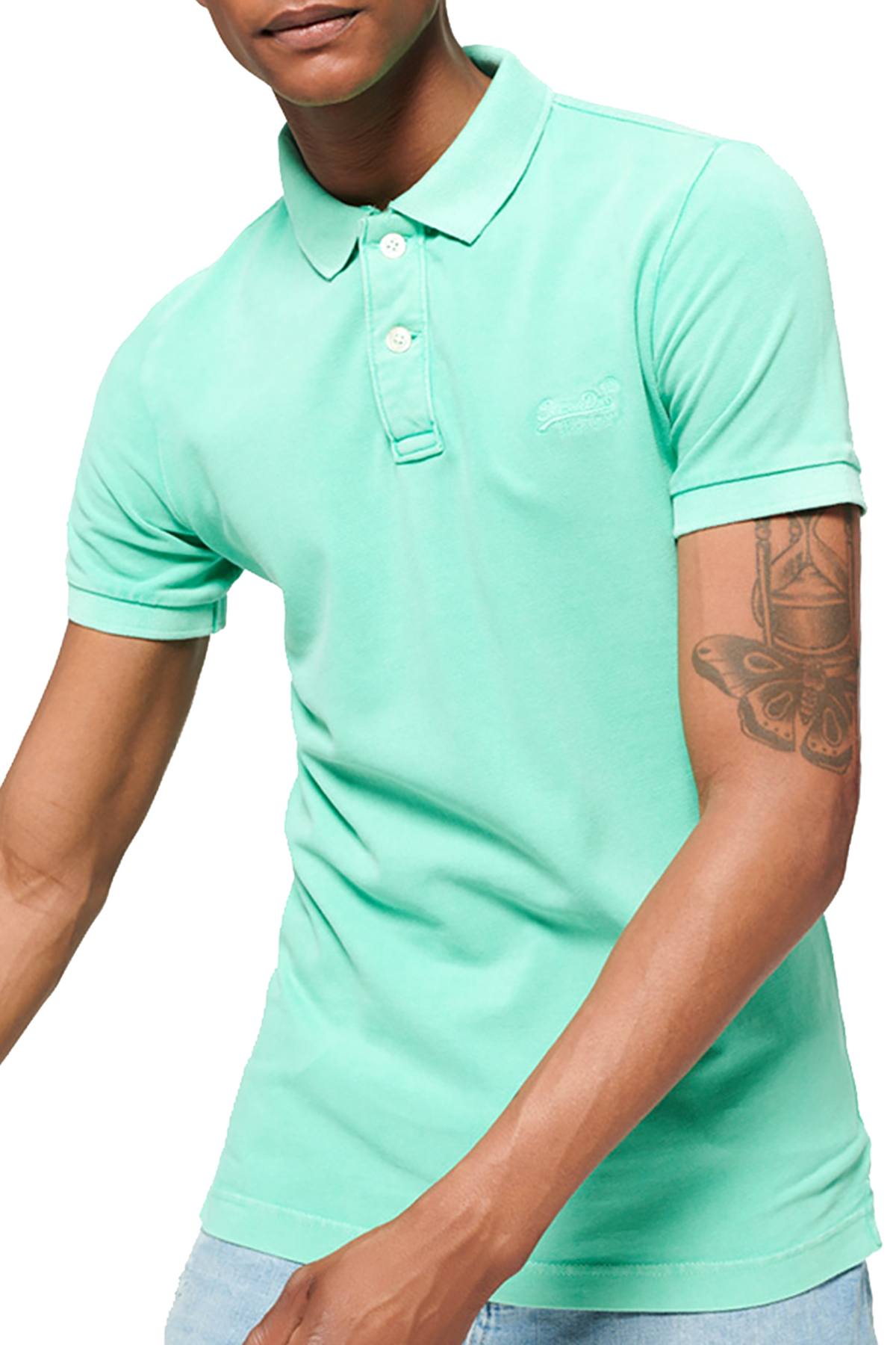 SuperDry Mint-Green Vintage Destroyed Pique Polo Shirt