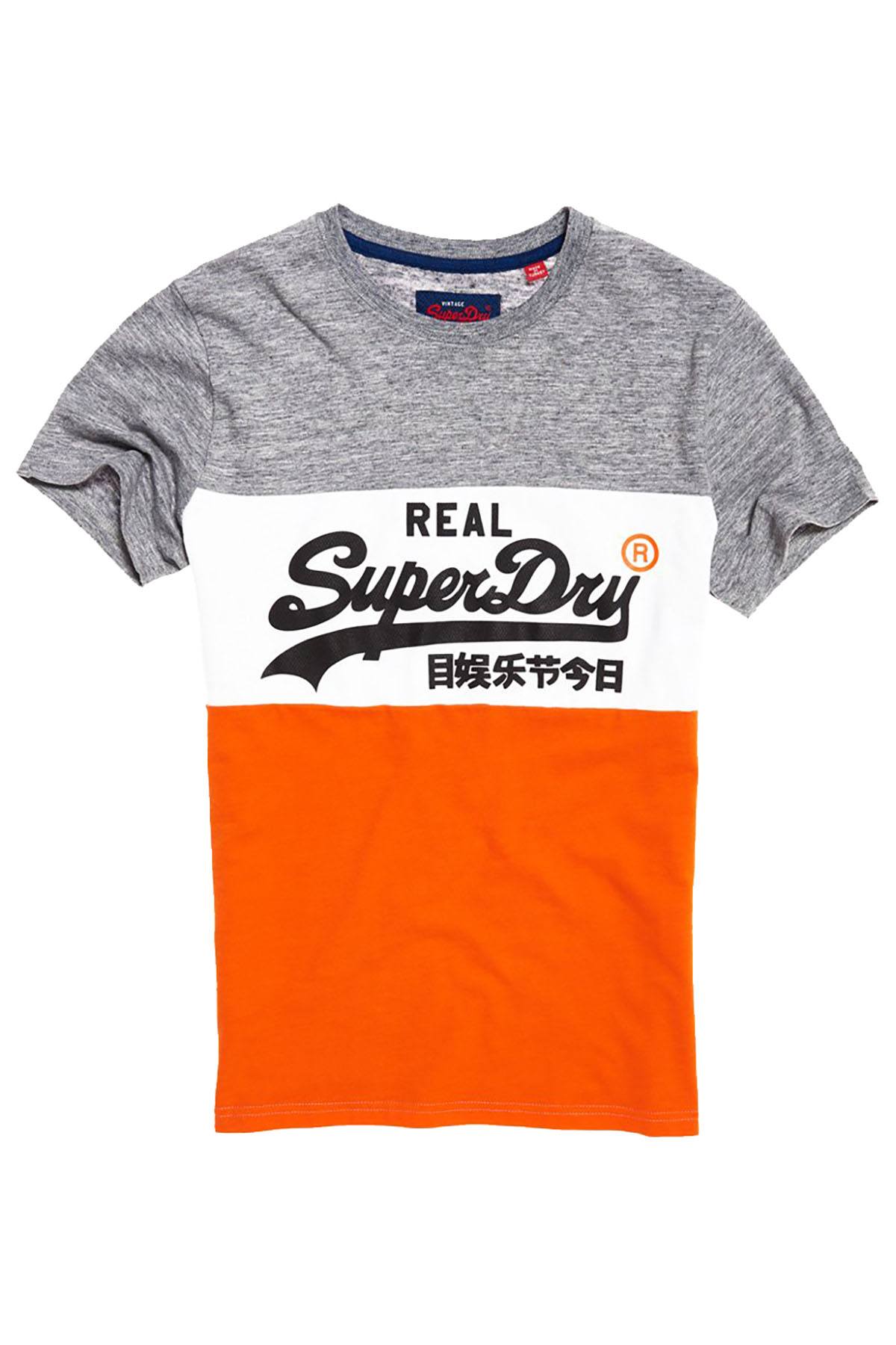 SuperDry Plate-Grey/White/Orange Vintage Logo Panel T-Shirt