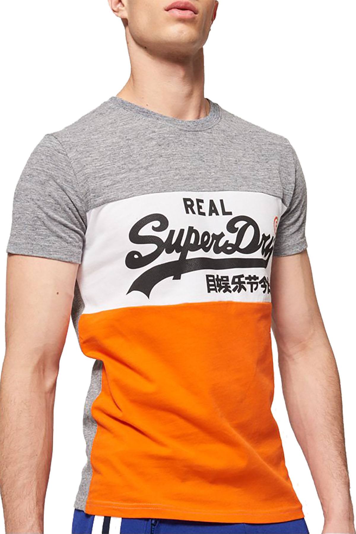 SuperDry Plate-Grey/White/Orange Vintage Logo Panel T-Shirt