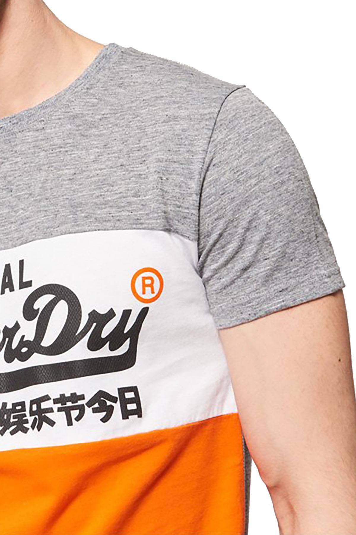 SuperDry Plate-Grey/White/Orange Vintage Logo Panel T-Shirt