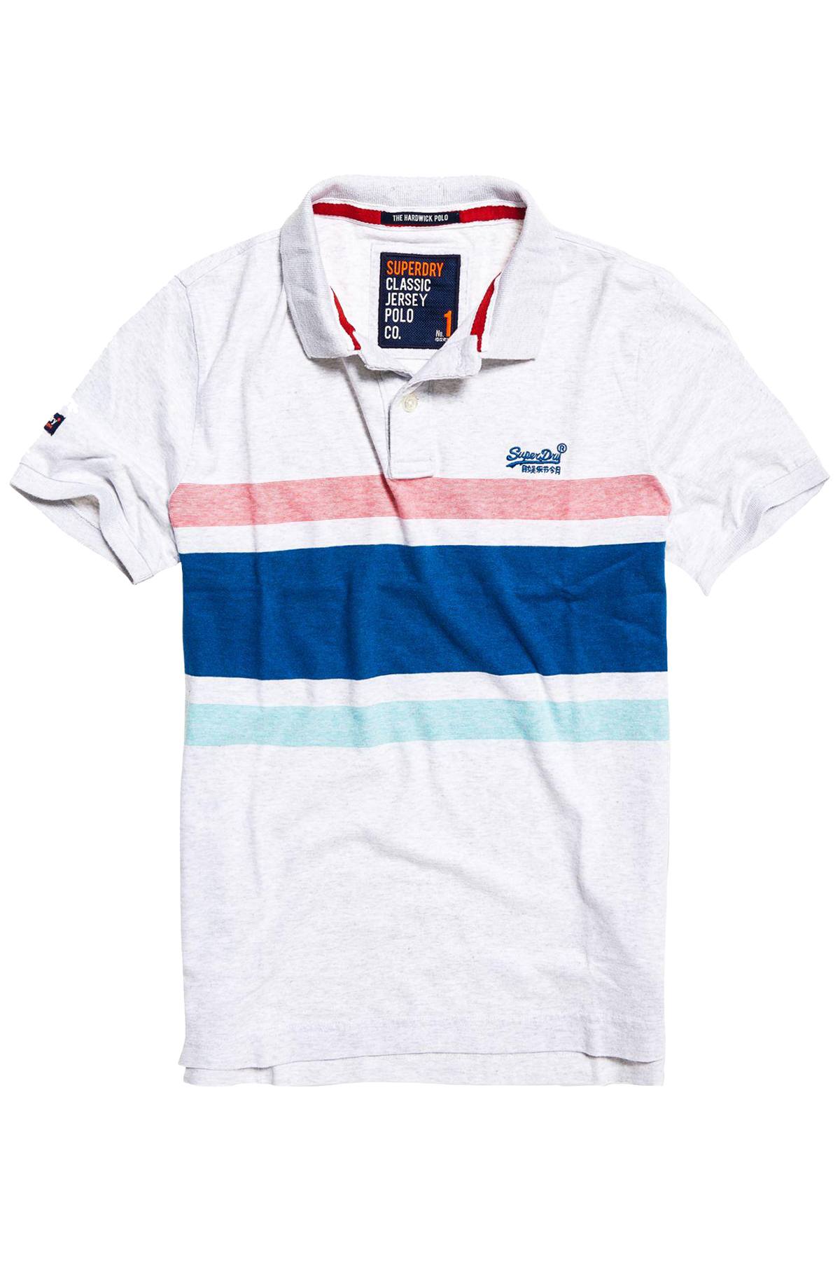SuperDry Silver-Birch Marl Classic Hardwick Striped Polo Shirt