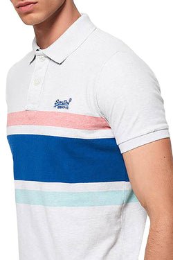 SuperDry Silver-Birch Marl Classic Hardwick Striped Polo Shirt thumbnail 1