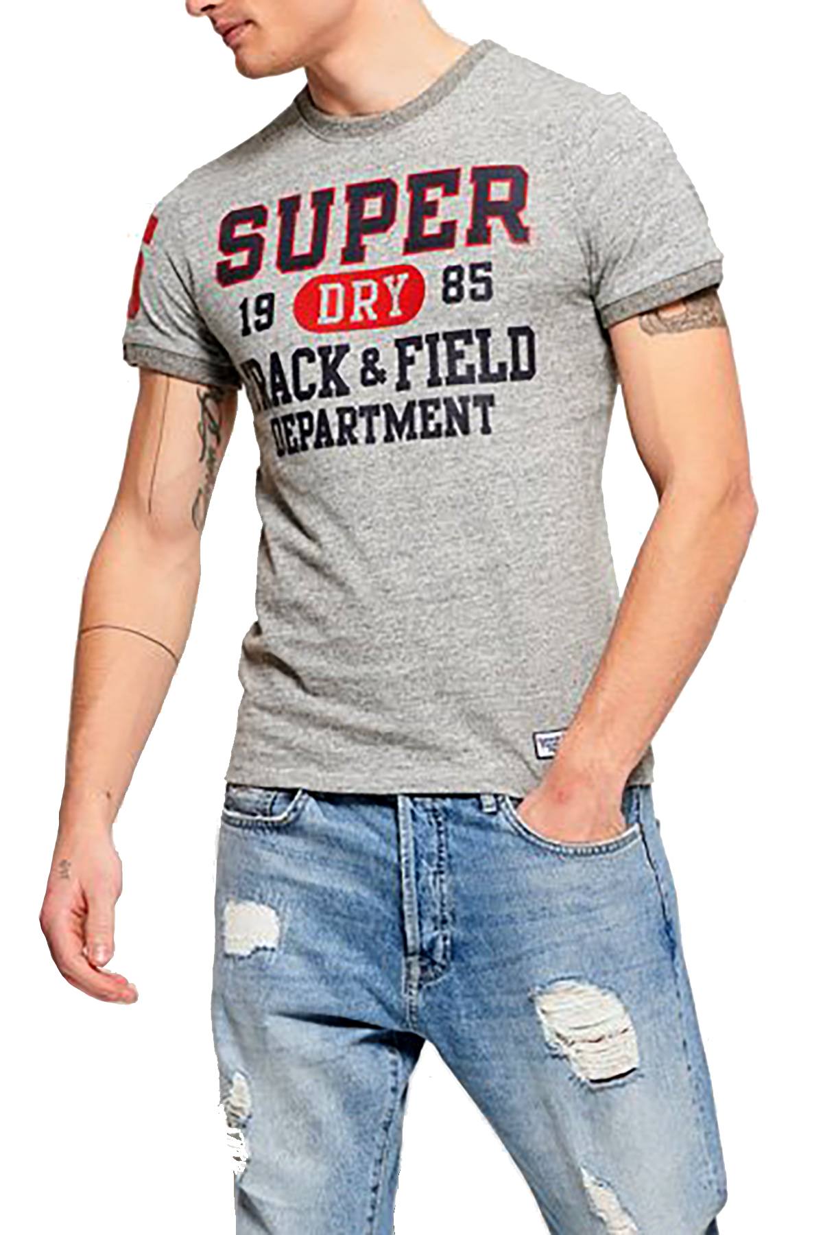 SuperDry Trophy-Grey-Grit Trackster Ringer T-Shirt