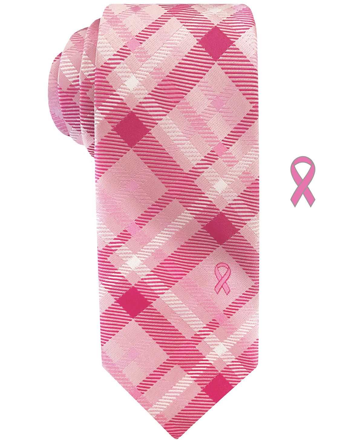 Susan G Komen Slim Plaid Tie With Lapel Pin Pink