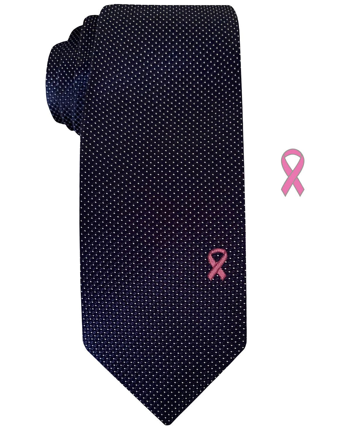 Susan G Komen Slim Textured Grid Tie With Lapel Pin Navy