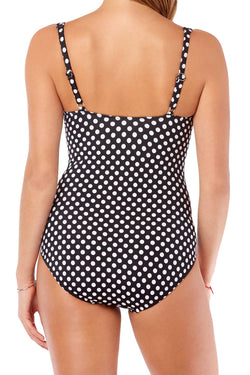 Swim Solutions Black/White-Dot Printed/Beaded Waist-Minimizer Swimsuit thumbnail 3