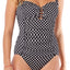 Swim Solutions Black/White-Dot Printed/Beaded Waist-Minimizer Swimsuit