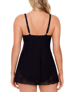 Swim Solutions Crochet Flyaway Tummy-control Swimdress Created For Macy' Black thumbnail 3