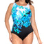 Swim Solutions Longitude Scenic Route Printed Long Torso Tummy Control One-piece Swimsuit Blue