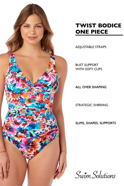Swim Solutions Multi-Color Labelle-Fleur All-Over Slimming Swimsuit