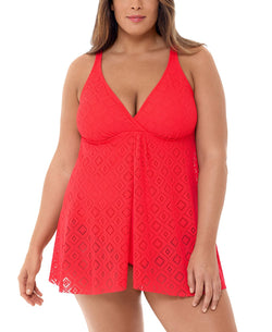 Swim Solutions Plus Crochet Flyaway Tummy Control Swimdress Crochet Coral thumbnail 1