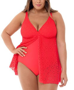 Swim Solutions Plus Crochet Flyaway Tummy Control Swimdress Crochet Coral thumbnail 3