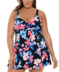 Swim Solutions Plus Lanai Printed Tummy Control Bow-front Swimdress Lanai thumbnail 1