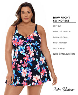 Swim Solutions Plus Lanai Printed Tummy Control Bow-front Swimdress Lanai thumbnail 3
