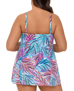Swim Solutions Plus Palmalicious Printed Empire Tummy Control Swimdress Palmalicous thumbnail 2
