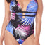 Swim Solutions Purple-Ferns Printed/Plunging Swimsuit