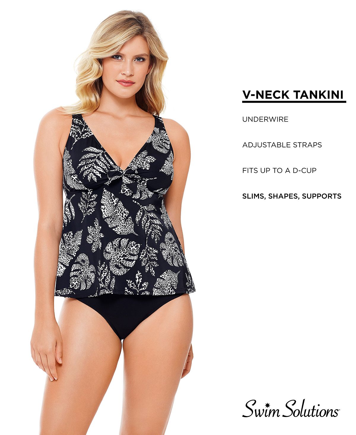 Swim Solutions Spotted Leaves Printed Underwire Tankini Top Spotted Leaves