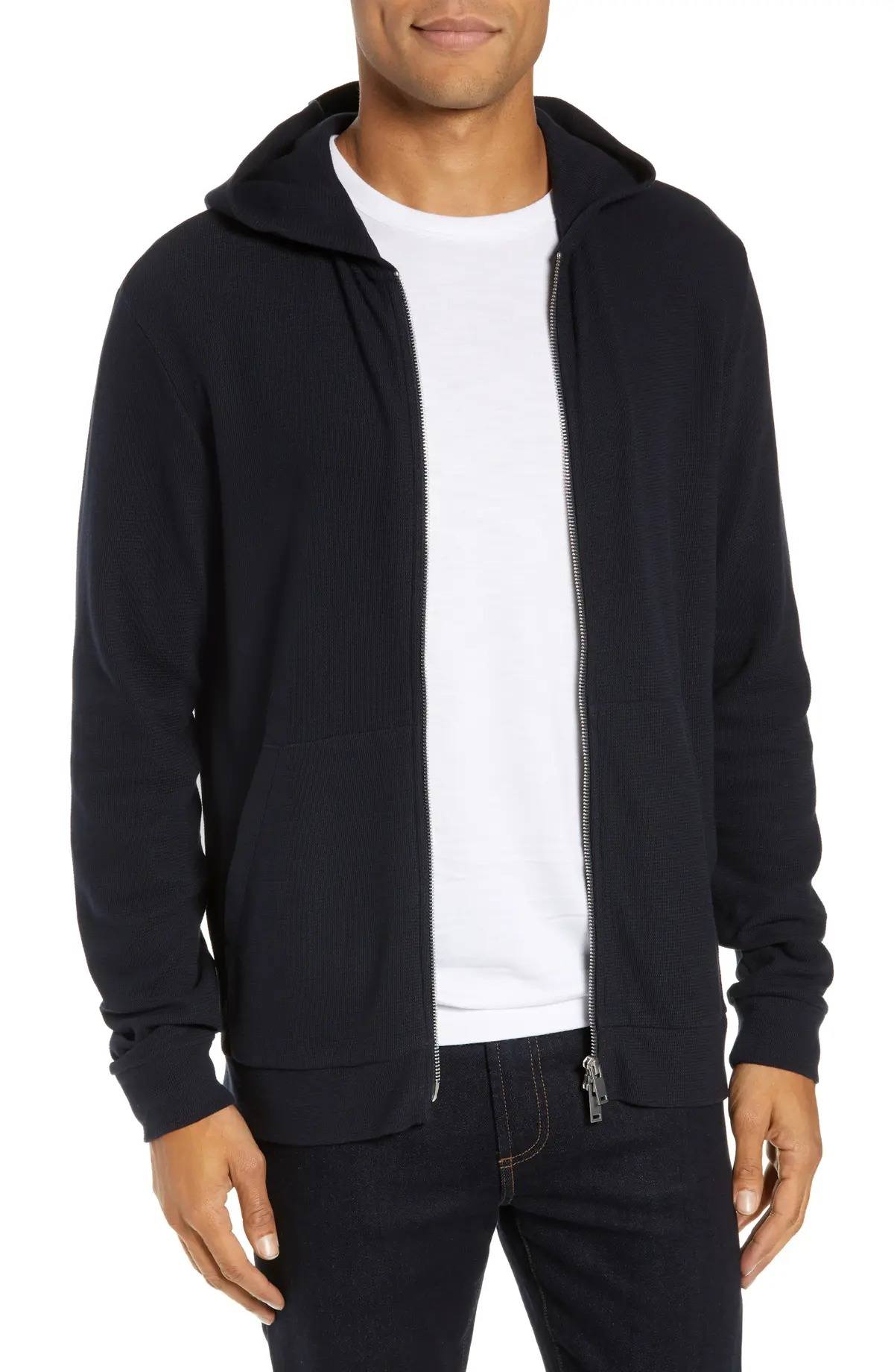 THEORY ESSENTIAL ZIP HOODIE CURE FLEECE BLACK