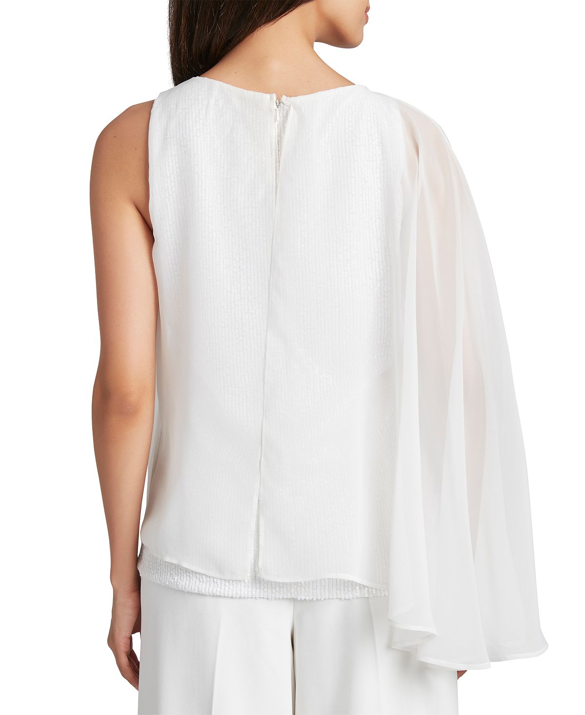 Tahari Asl Sequin Chiffon-overlay Top Ivory White