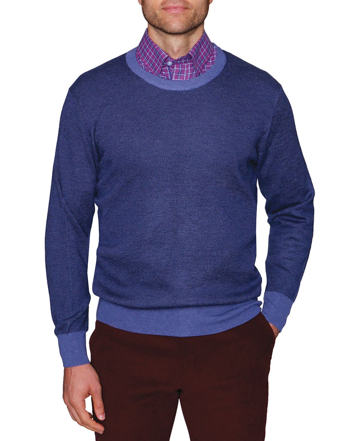Tailorbyrd Birdseye Crew-neck Sweater Blue