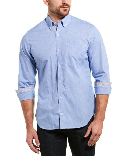 Tailorbyrd Collection Gingham Button Down Shirt Cotton Blue