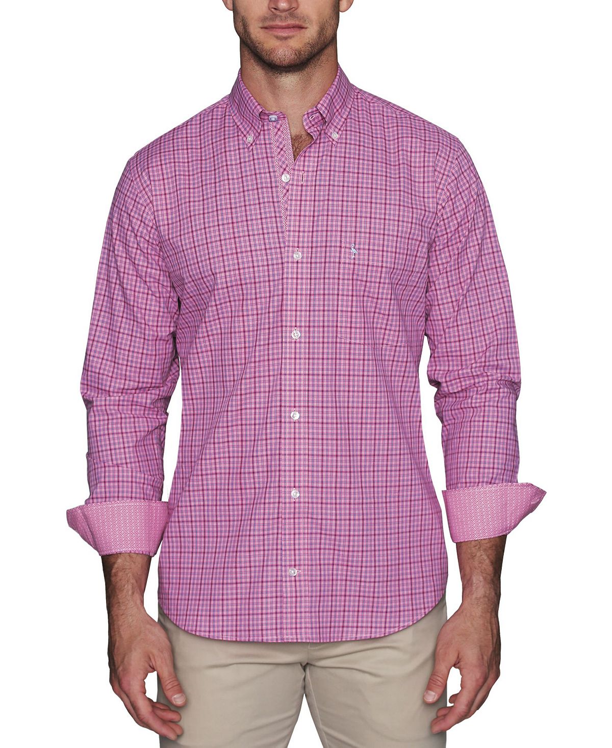 Tailorbyrd Plaid Button Down Shirt Fuchsia