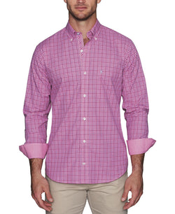 Tailorbyrd Plaid Button Down Shirt Fuchsia thumbnail 1