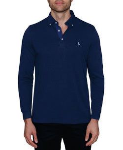 Tailorbyrd Twill Knit Long Sleeve Polo Shirt Blue thumbnail 1
