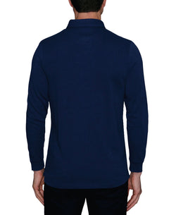 Tailorbyrd Twill Knit Long Sleeve Polo Shirt Blue thumbnail 2