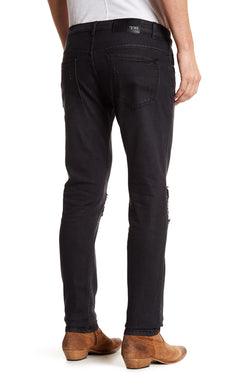 Tailored Recreation Premium Black Distressed Slim Tapered Denim Pant thumbnail 2