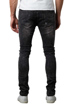 Tailored Recreation Premium Black Distressed & Studded Tapered Denim Pant thumbnail 2