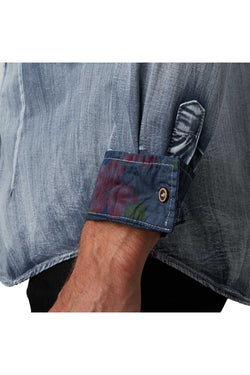 Tailored Recreation Premium Blue-Grey Corduroy Pocket Denim Button-Up Shirt thumbnail 2