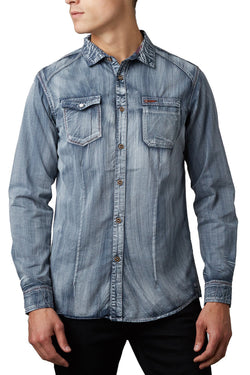 Tailored Recreation Premium Blue-Grey Corduroy Pocket Denim Button-Up Shirt thumbnail 1