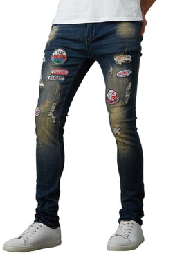 Tailored Recreation Premium Dark Blue Patched Denim Pant thumbnail 1