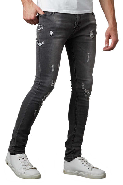 Tailored Recreation Premium Grey Distressed & Patched Tapered Denim Pant