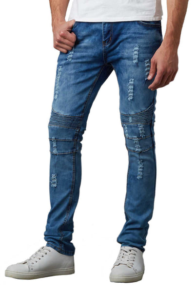 Tailored Recreation Premium Light Blue Distressed Moto Tapered Denim Pant