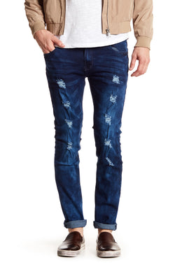 Tailored Recreation Premium Light Blue Distressed Slim Tapered Denim Pant thumbnail 1