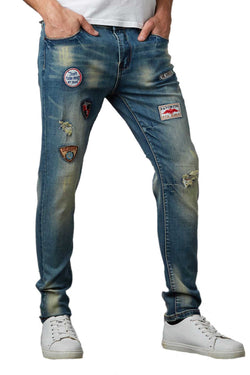 Tailored Recreation Premium Medium Blue Patched Denim Pant thumbnail 1
