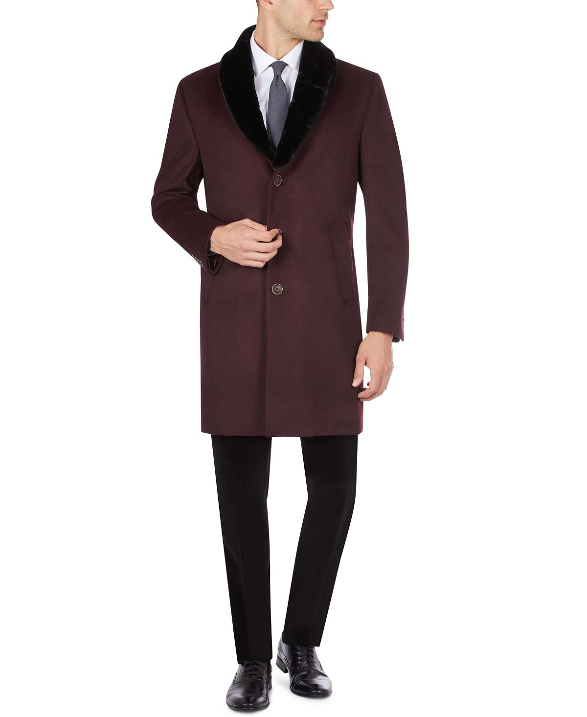 Tallia Overcoat With Removable Sherpa Collar Wine