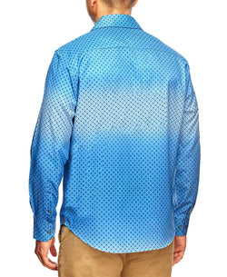 Tallia Slim Fit Ombre Geo Print Long Sleeve Shirt And A Free Face Mask Blue thumbnail 2