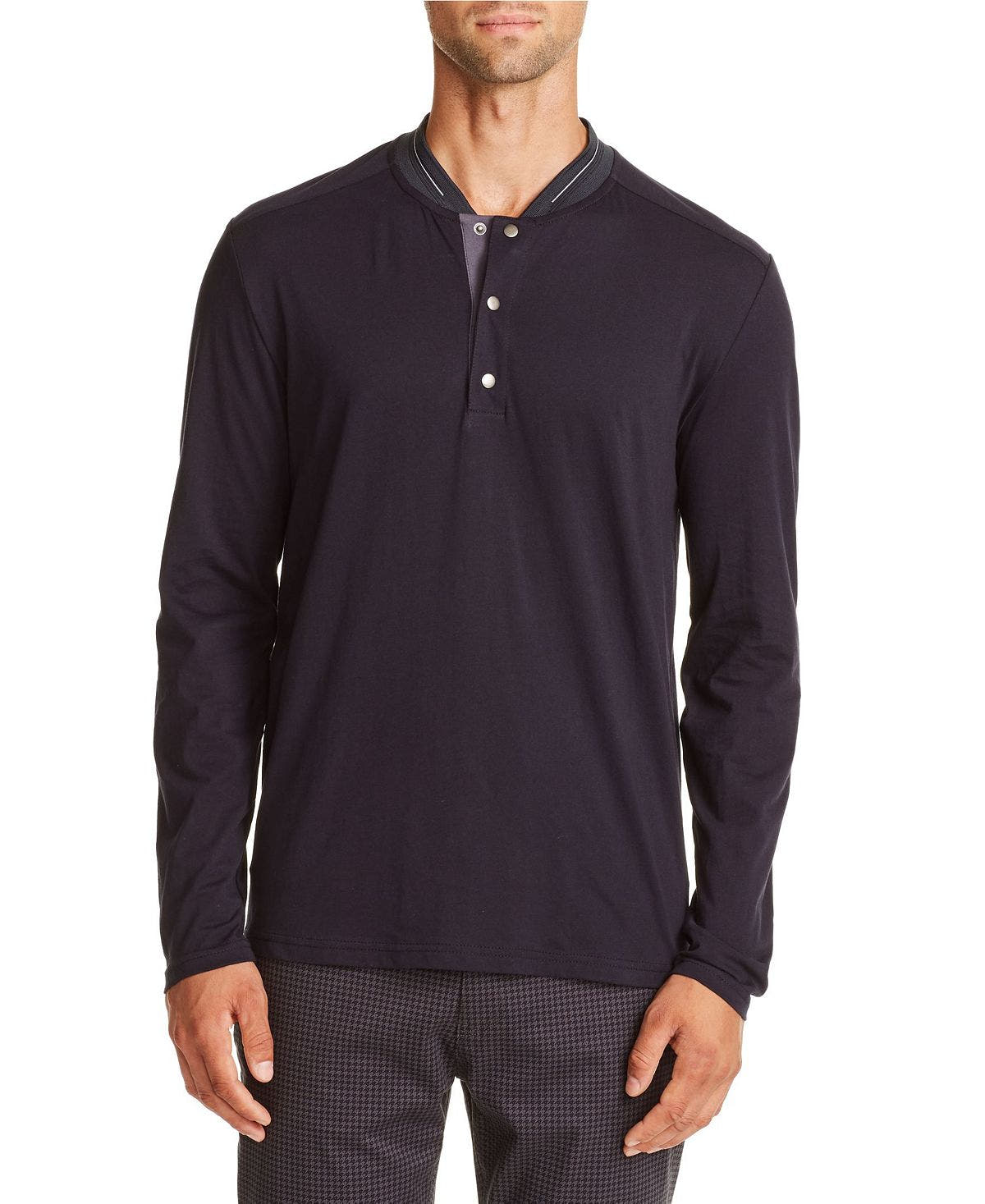 Tallia Slim-fit Black Long Sleeve Henley Black