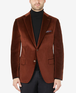 Tallia Slim-fit Brown Velvet Blazer Brown thumbnail 1