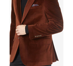 Tallia Slim-fit Brown Velvet Blazer Brown thumbnail 3