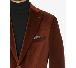 Tallia Slim-fit Brown Velvet Blazer Brown thumbnail 4