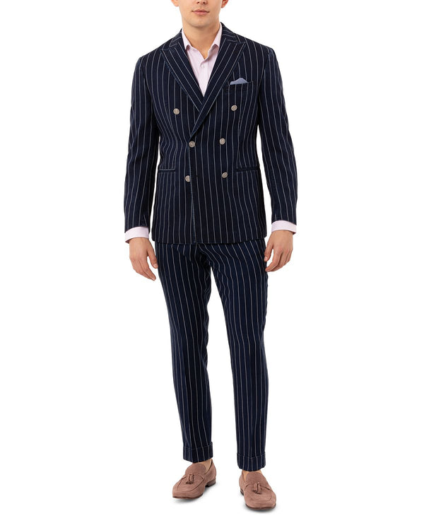 Tallia Slim-fit Double Breasted Striped Sport Coat Navy