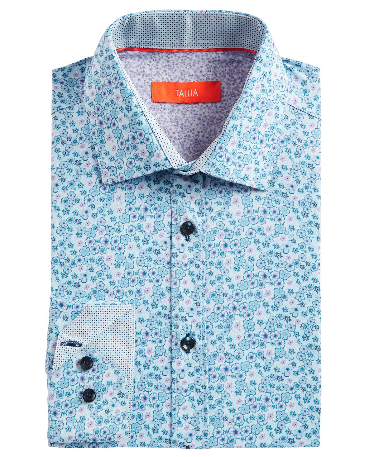 Tallia Slim-fit No-iron Performance Stretch Mini-floral Graphic Dress Shirt White/Purple