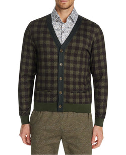 Tallia Slim-fit Stretch Plaid Cardigan Green thumbnail 1