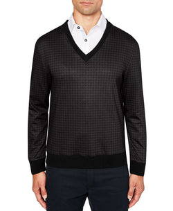 Tallia Slim-fit V-neck Check Sweater Black thumbnail 1